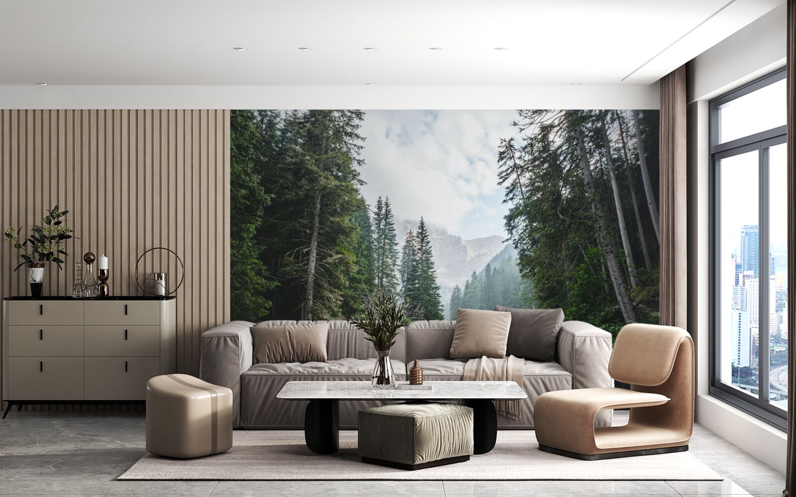 Papier peint un étang paisible dans une pinède