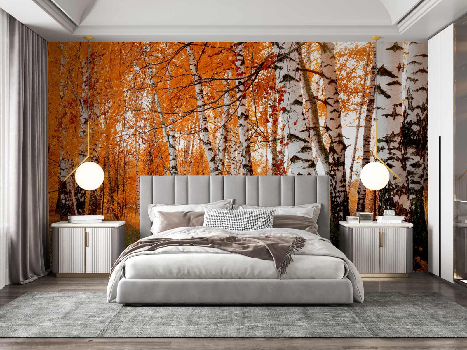 Papier peint les feuilles de bouleau sont orange