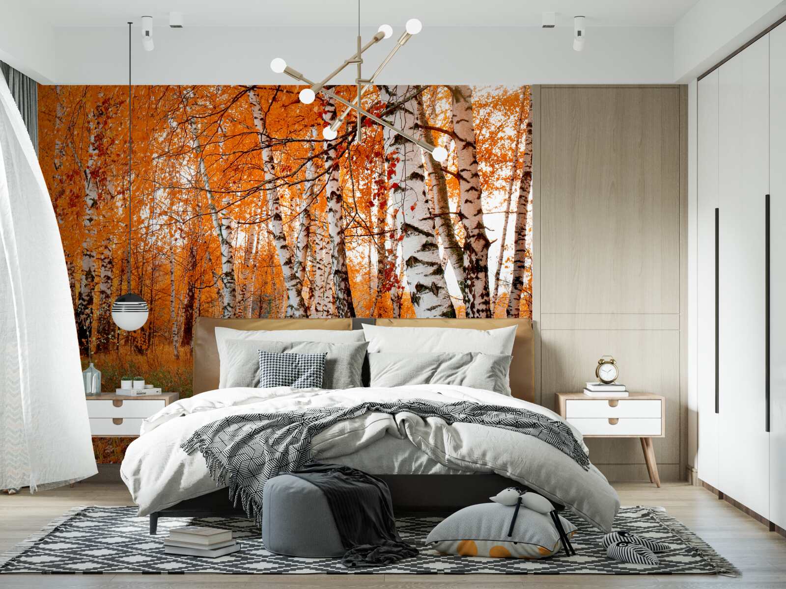 Papier peint les feuilles de bouleau sont orange