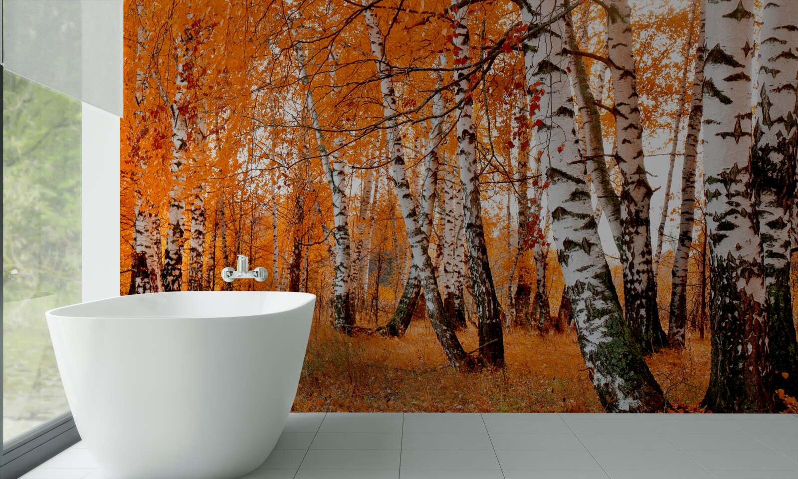 Papier peint les feuilles de bouleau sont orange