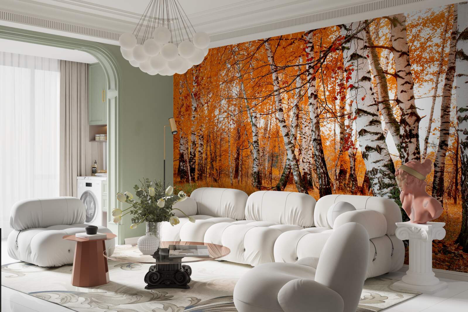 Papier peint les feuilles de bouleau sont orange