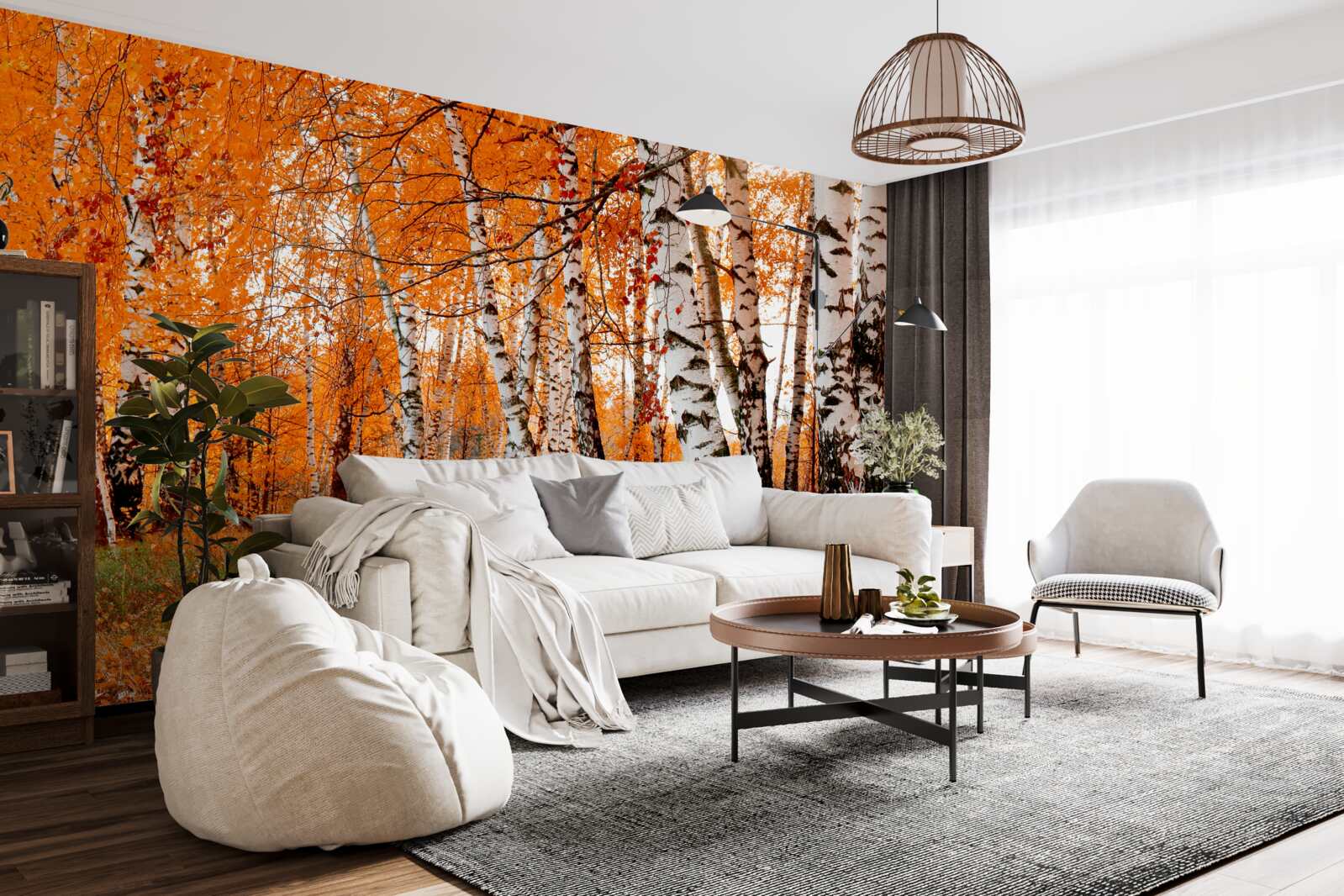 Papier peint les feuilles de bouleau sont orange