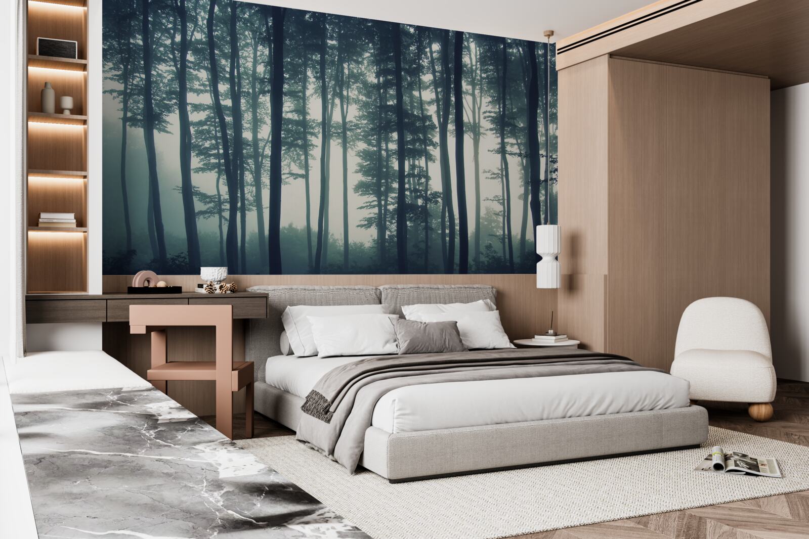 Papier peint aube brumeuse dans le désert