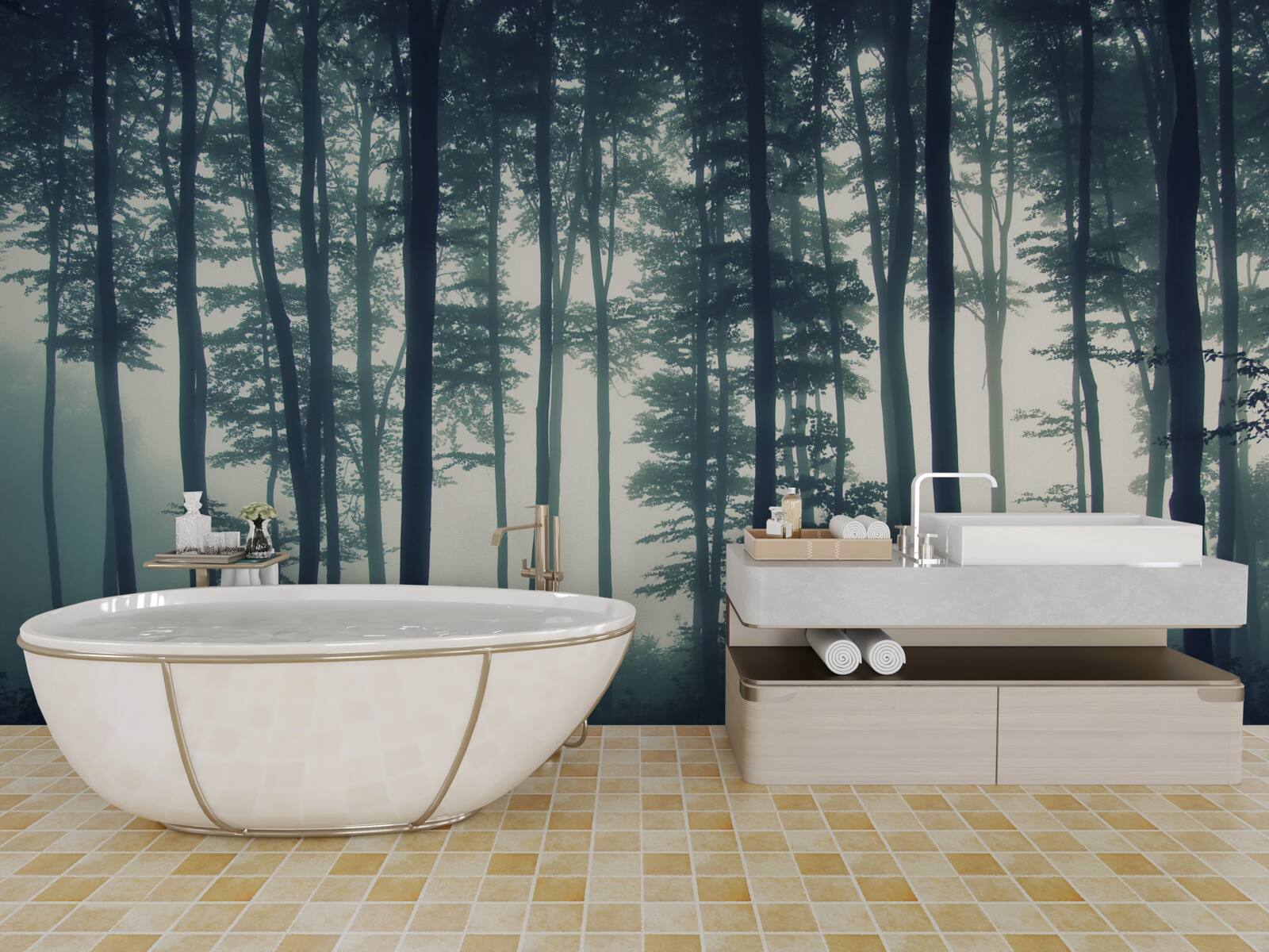 Papier peint aube brumeuse dans le désert