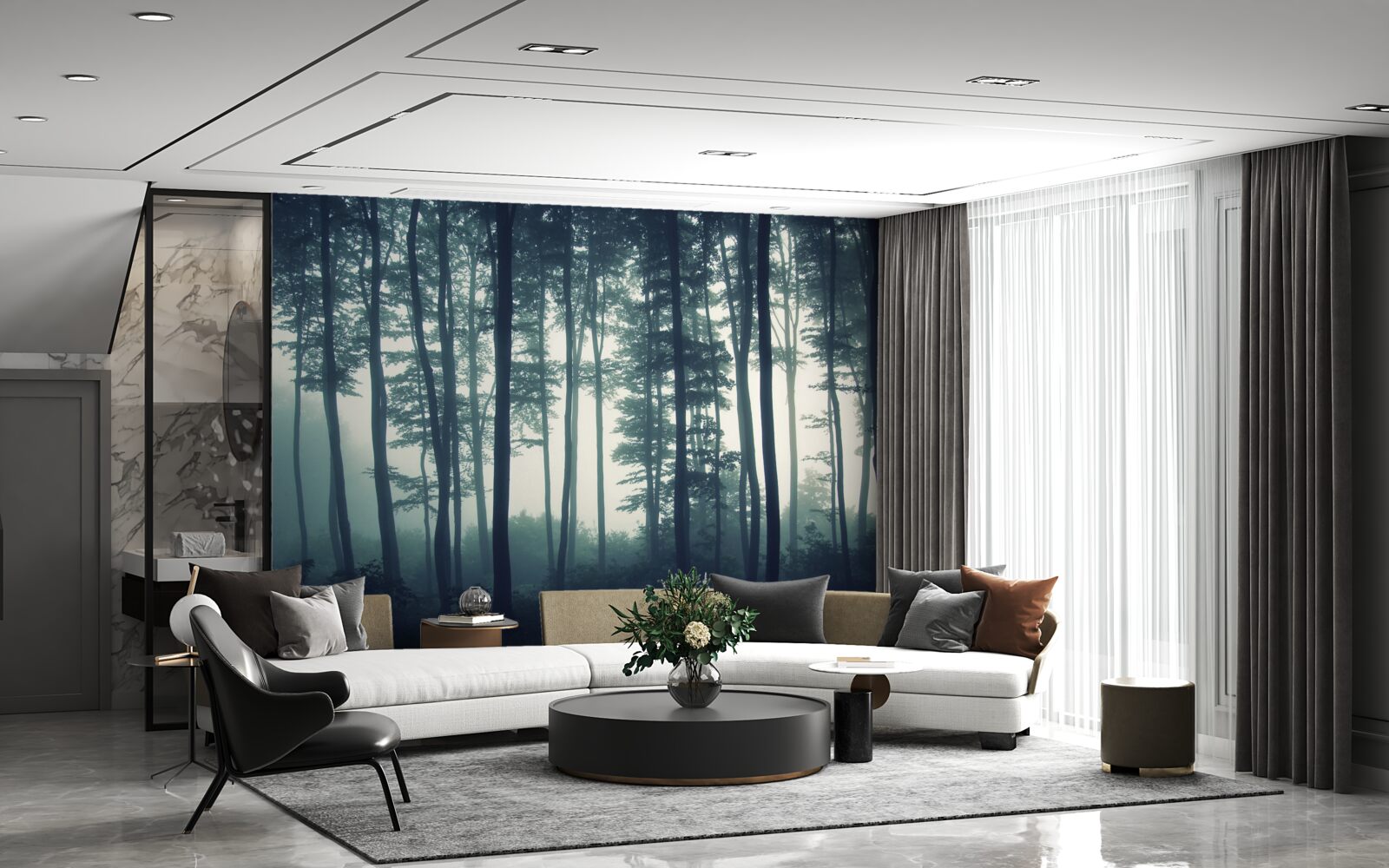 Papier peint aube brumeuse dans le désert