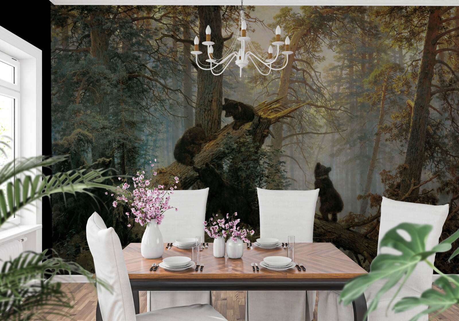 Papier peint L'aube dans une forêt où les pins sont rois