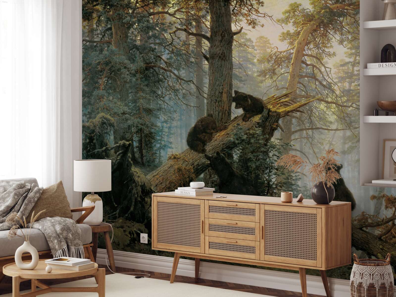 Papier peint L'aube dans une forêt où les pins sont rois