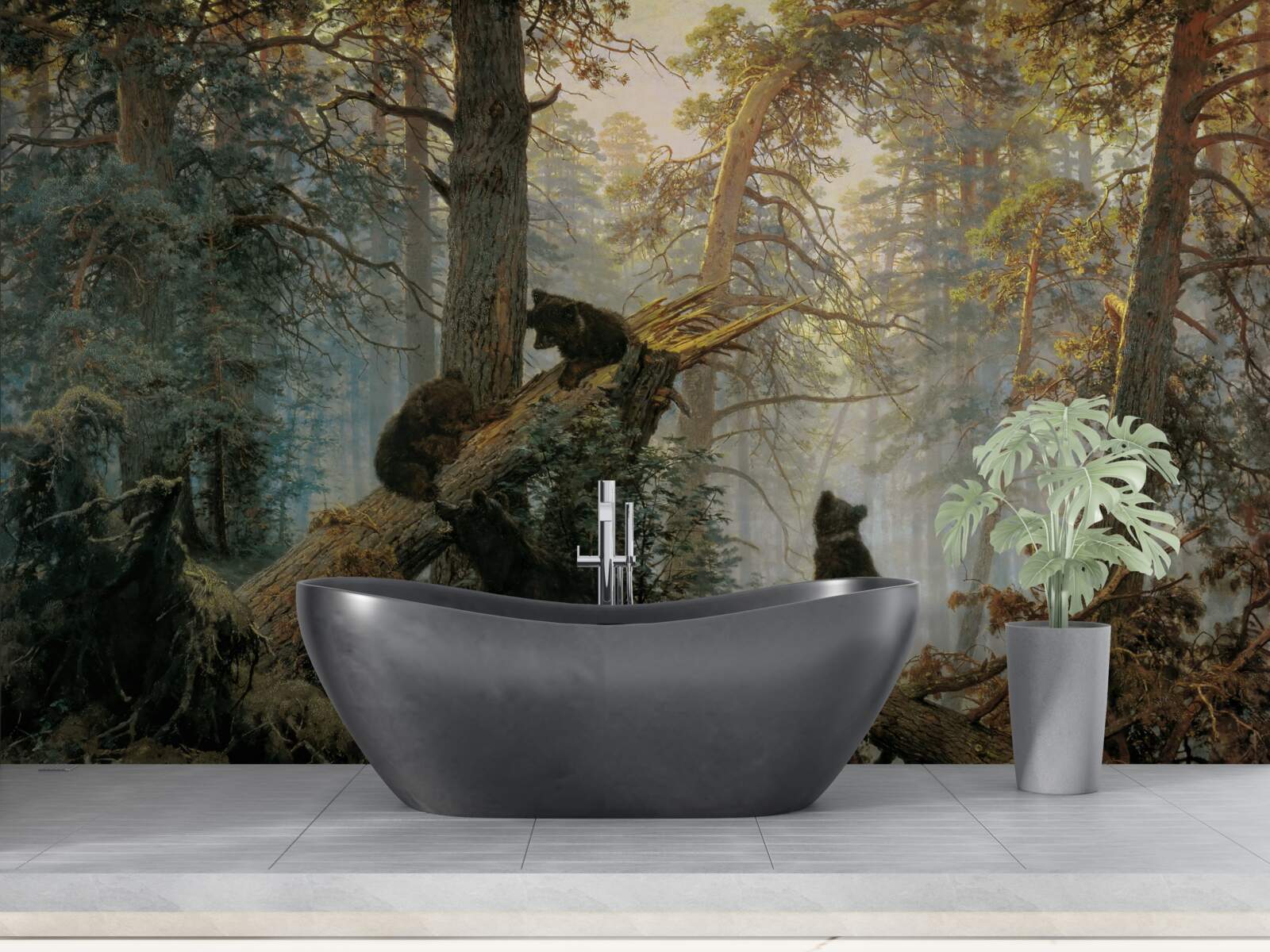 Papier peint L'aube dans une forêt où les pins sont rois