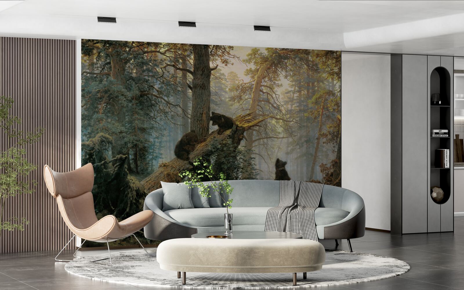 Papier peint L'aube dans une forêt où les pins sont rois