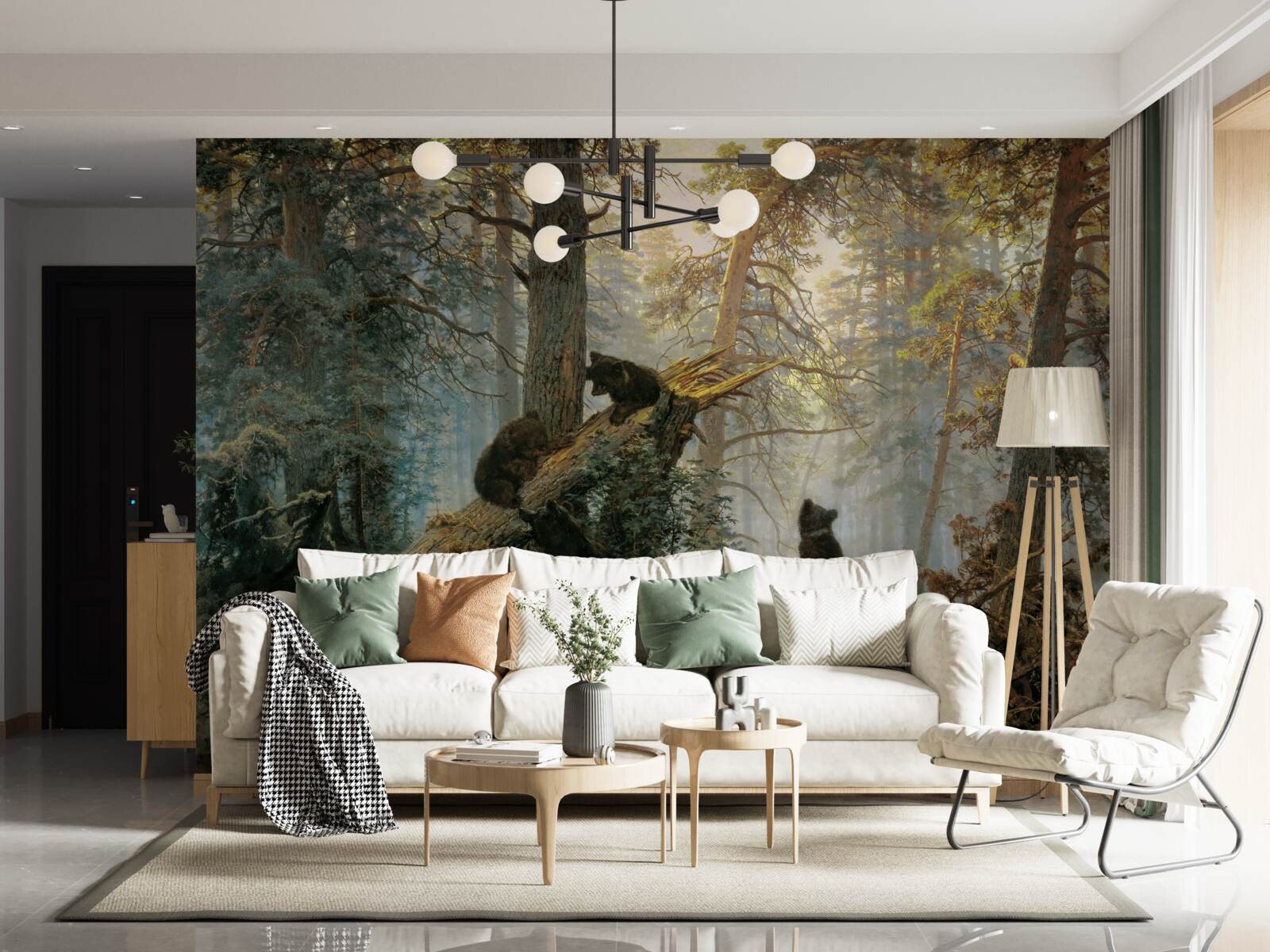 Papier peint L'aube dans une forêt où les pins sont rois