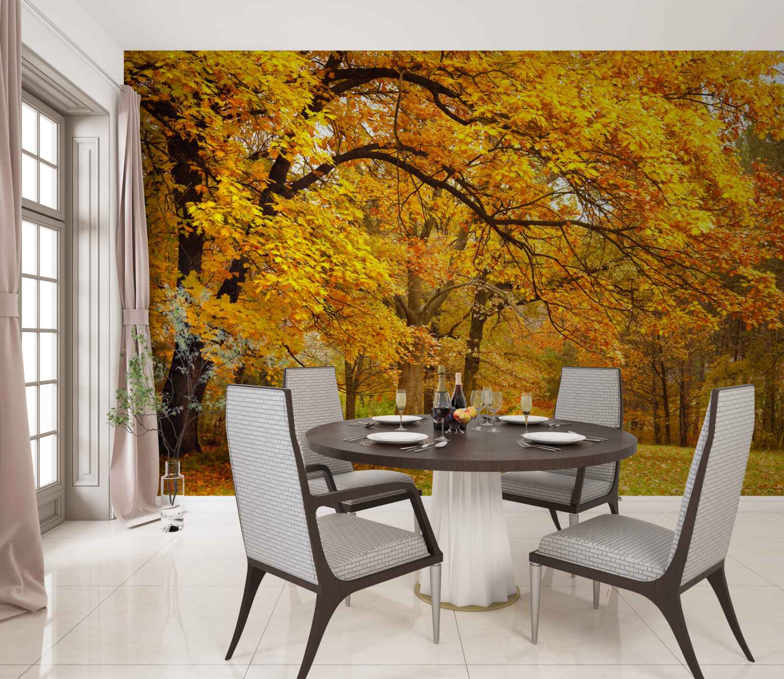 Papier peint l'automne dans son costume jaune est entré dans la forêt