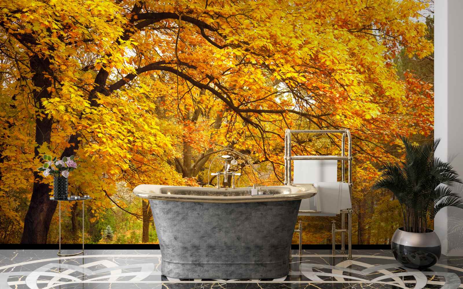 Papier peint l'automne dans son costume jaune est entré dans la forêt