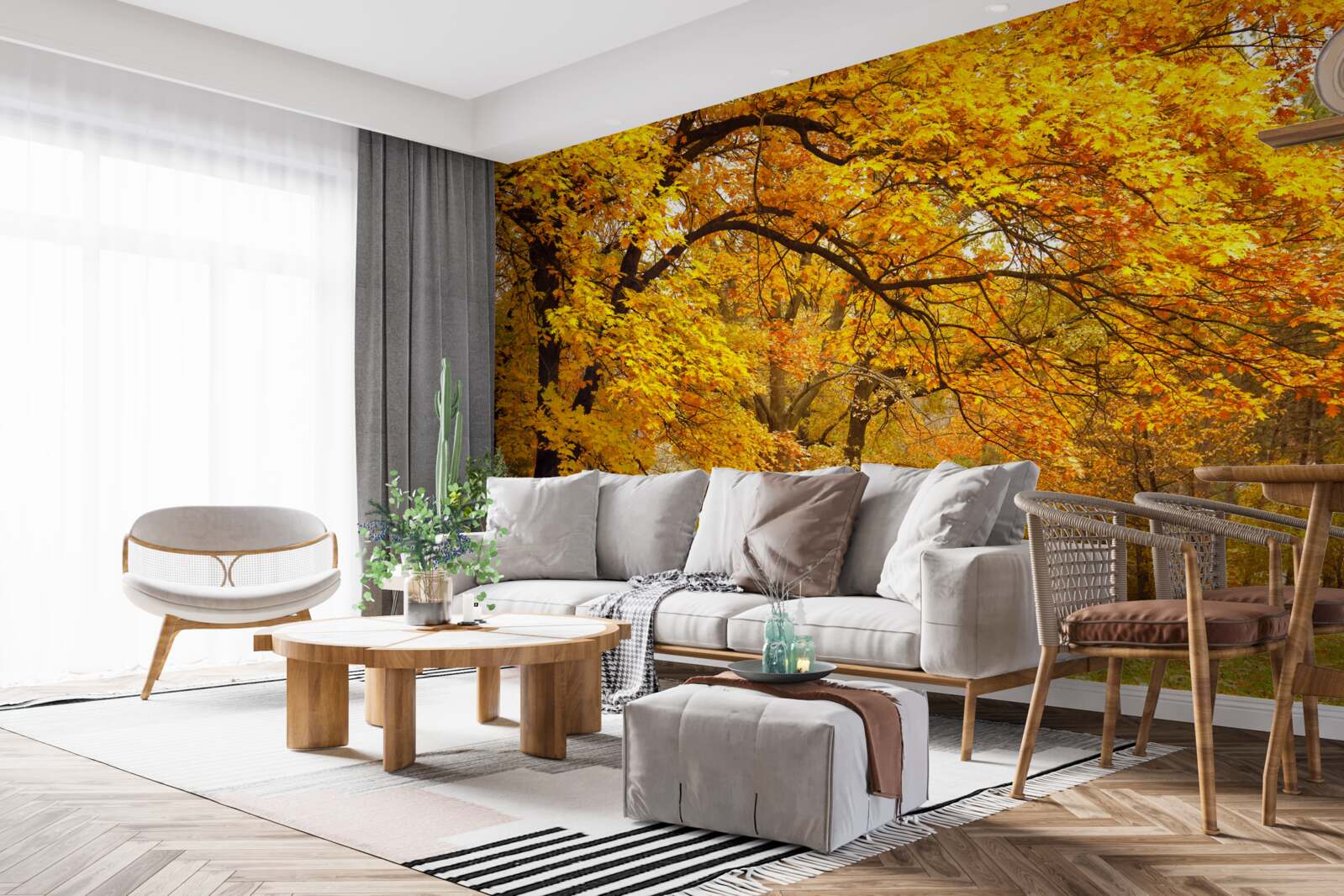 Papier peint l'automne dans son costume jaune est entré dans la forêt