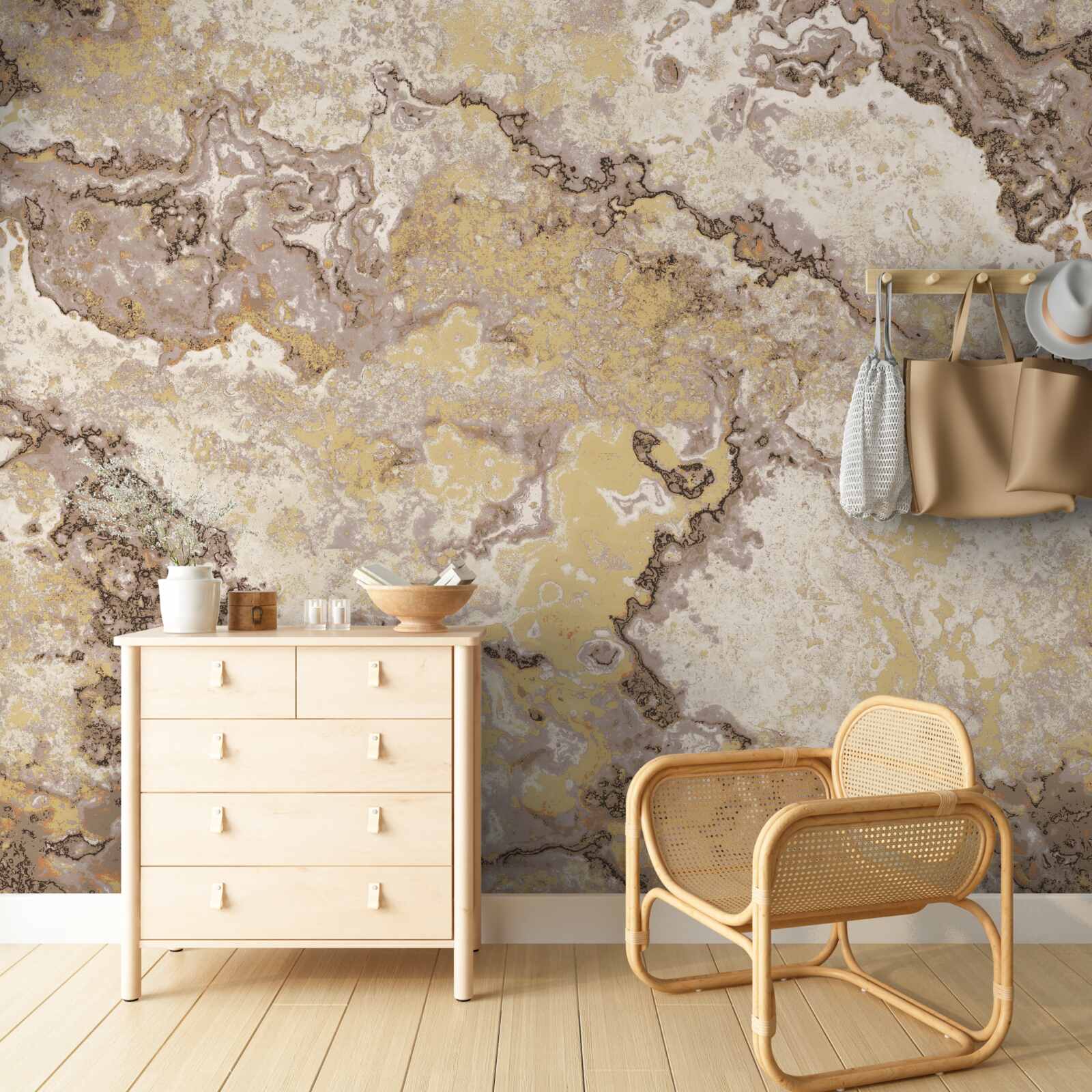 Papier peint de délicates vagues de marbre brun clair