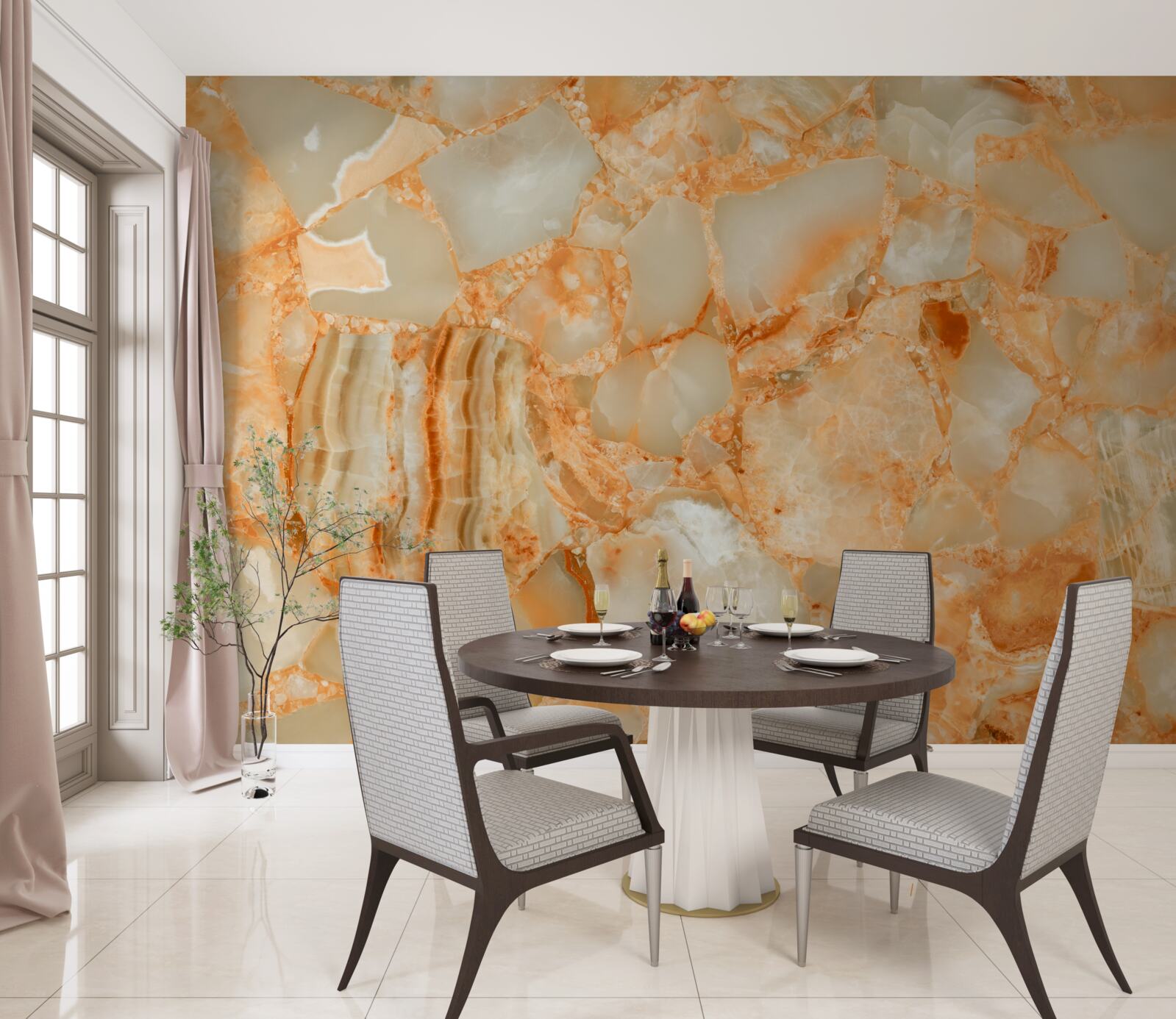 Papier peint nuances d'ambre dans les gouttes sur la pierre