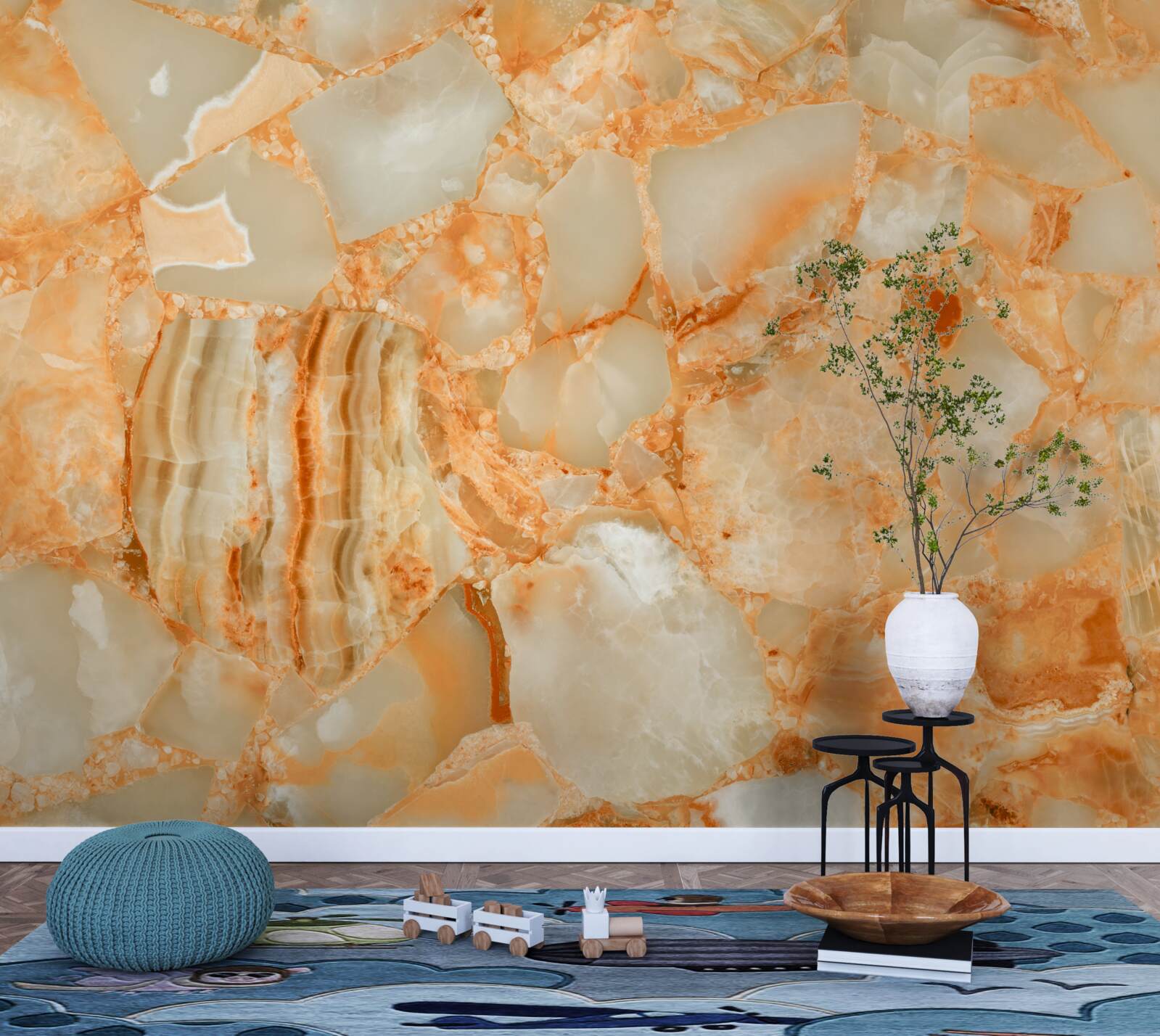 Papier peint nuances d'ambre dans les gouttes sur la pierre