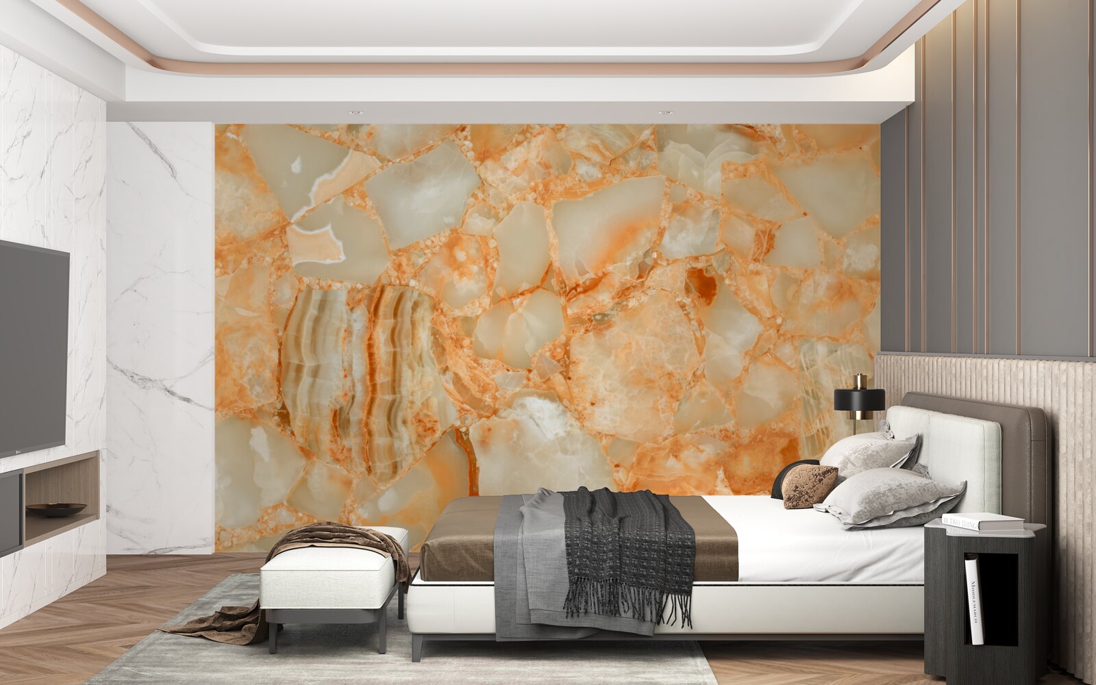 Papier peint nuances d'ambre dans les gouttes sur la pierre