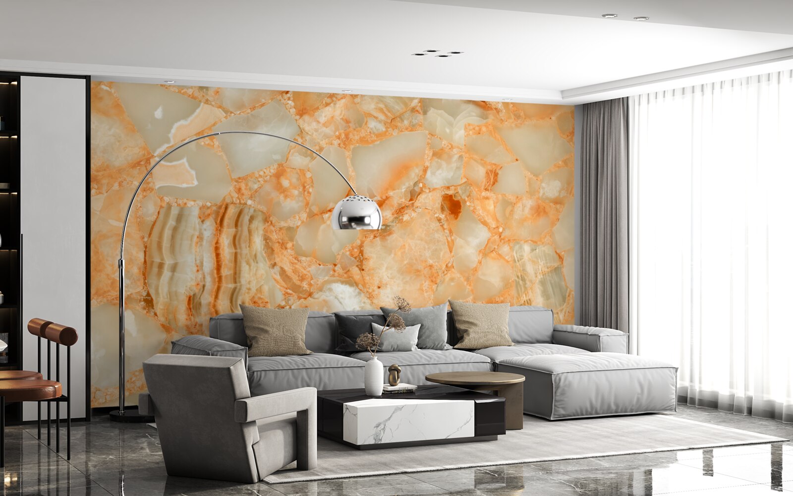 Papier peint nuances d'ambre dans les gouttes sur la pierre