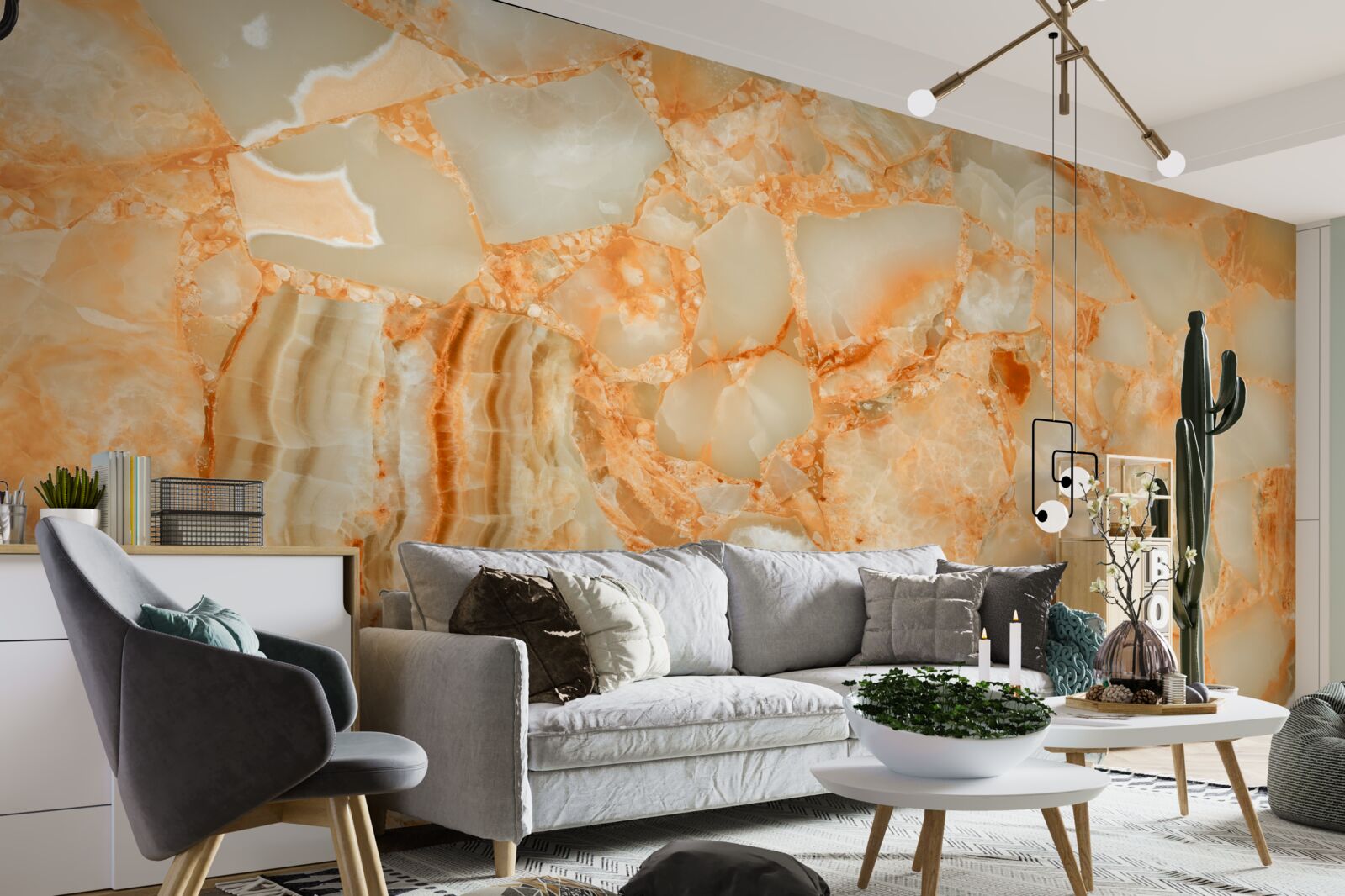 Papier peint nuances d'ambre dans les gouttes sur la pierre