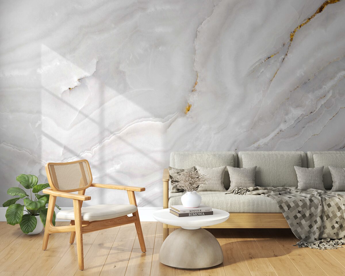 Papier peint ondes lumineuses sur un marbre blanc comme neige