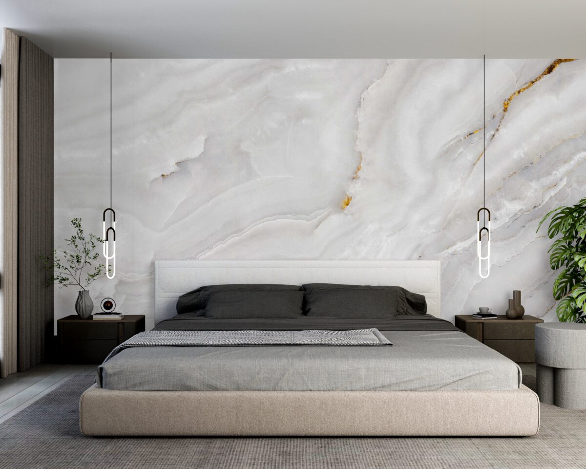 Papier peint ondes lumineuses sur un marbre blanc comme neige