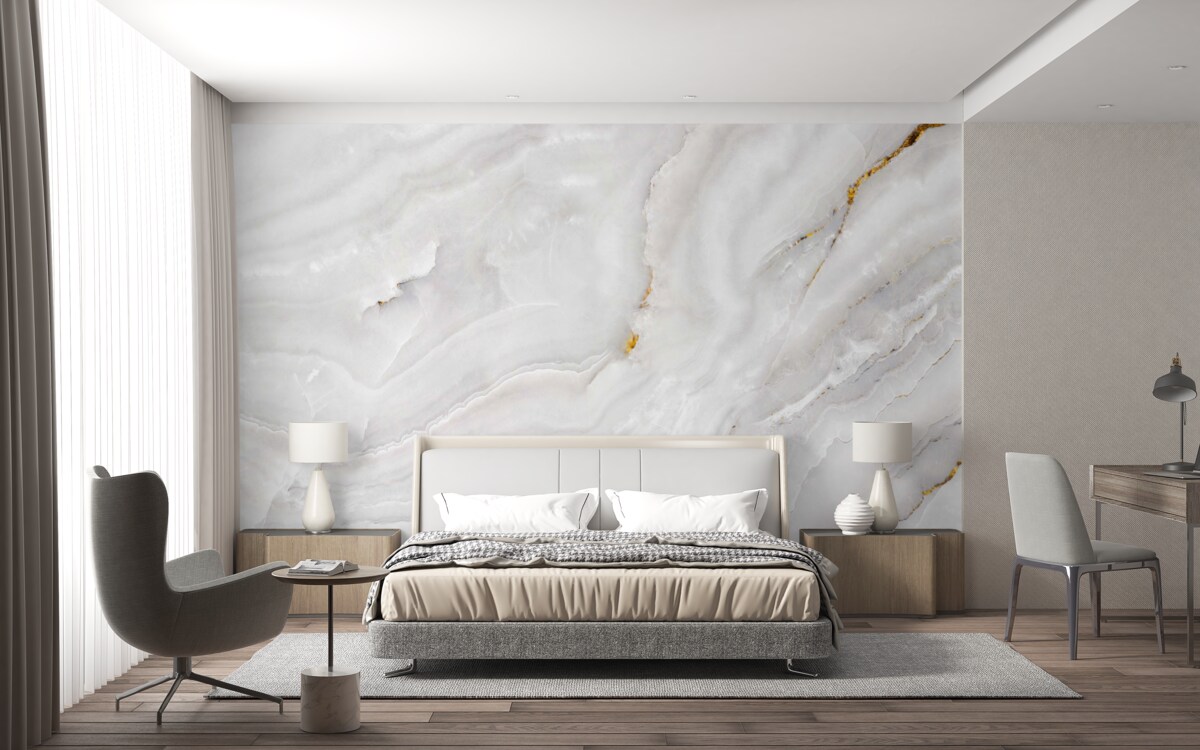 Papier peint ondes lumineuses sur un marbre blanc comme neige