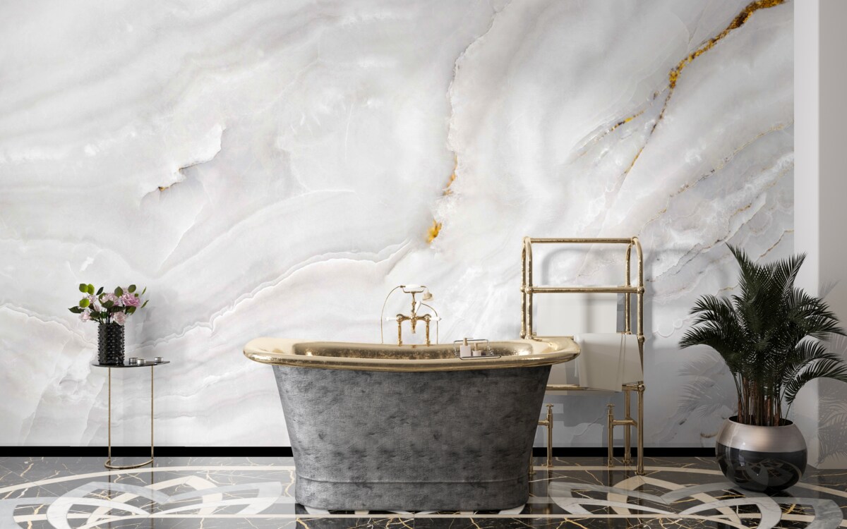 Papier peint ondes lumineuses sur un marbre blanc comme neige