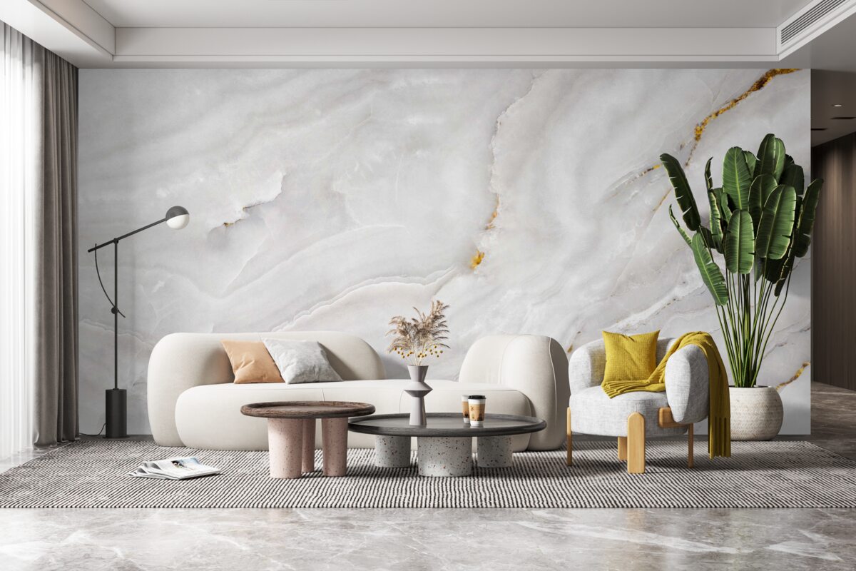 Papier peint ondes lumineuses sur un marbre blanc comme neige