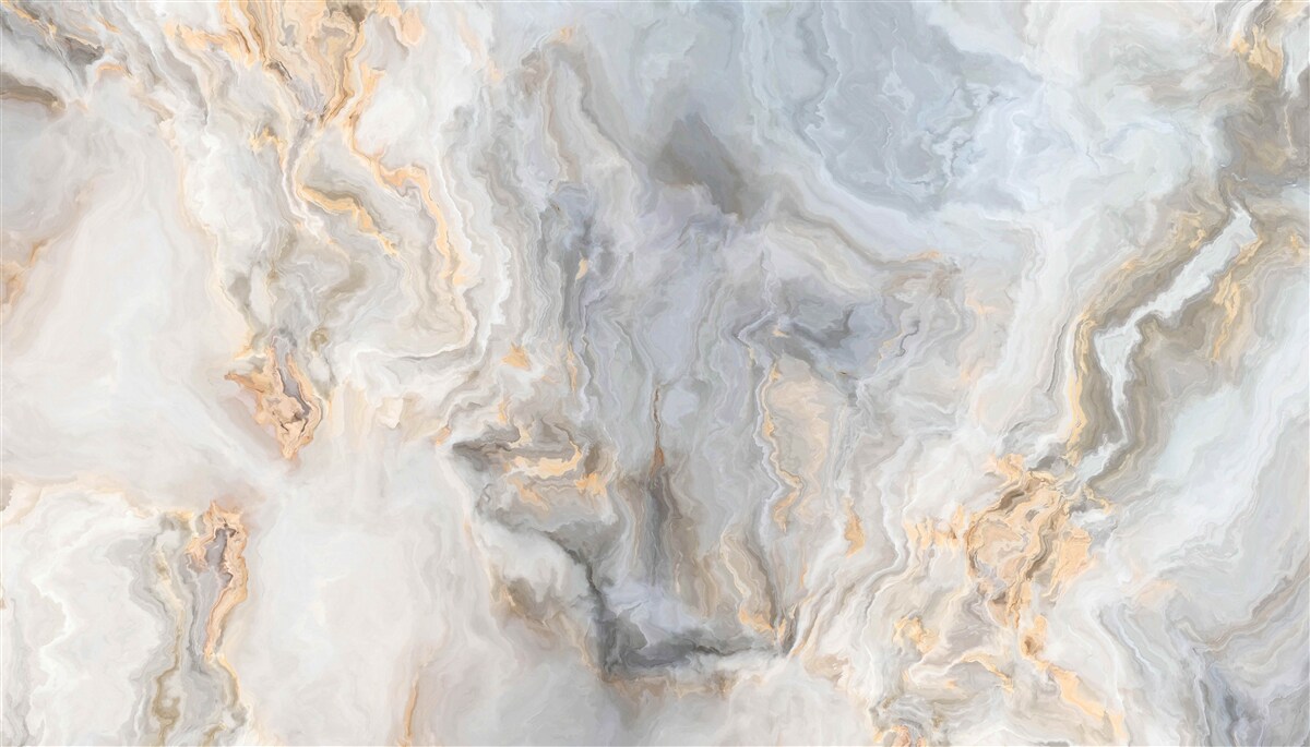 Papier peint fond gris, décoré de tons dorés