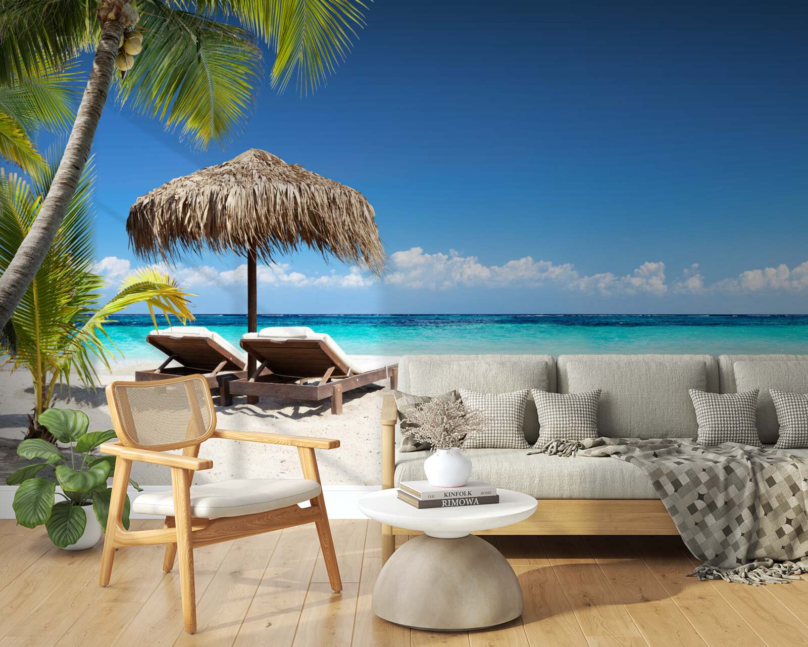 Papier peint Lits de plage avec chaises longues