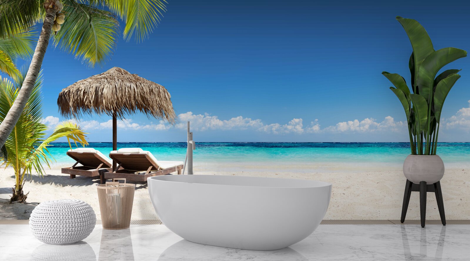 Papier peint Lits de plage avec chaises longues