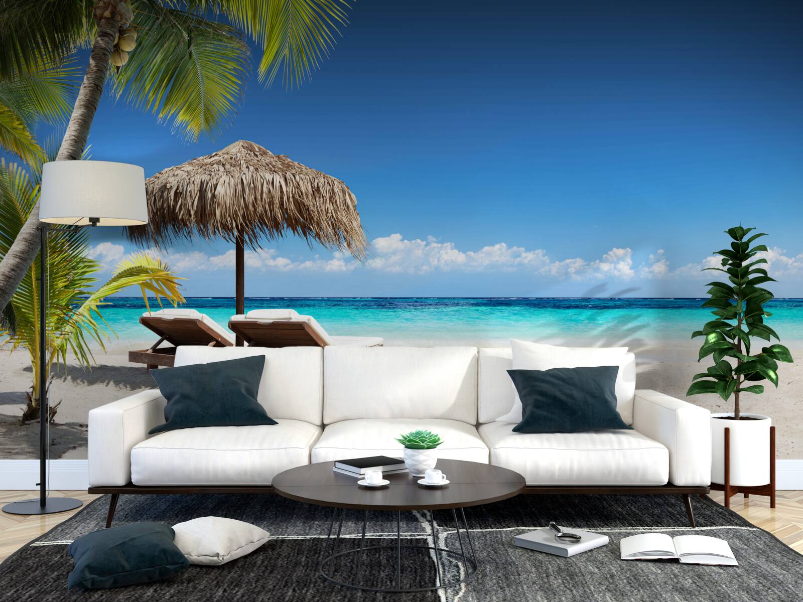 Papier peint Lits de plage avec chaises longues