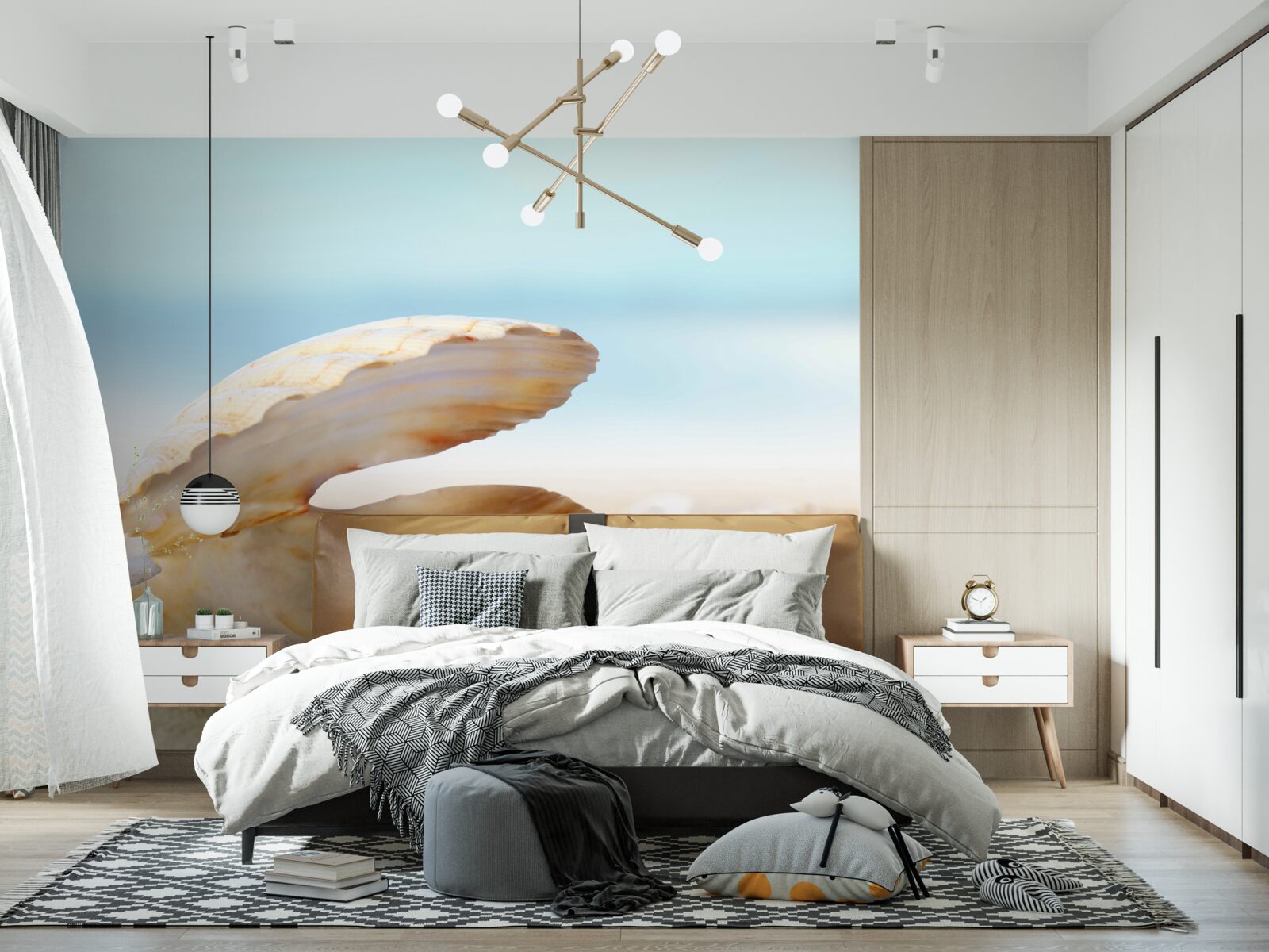 Papier peint perle dans un coquillage sur la côte