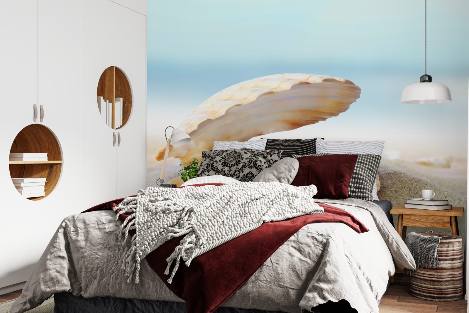 Papier peint perle dans un coquillage sur la côte