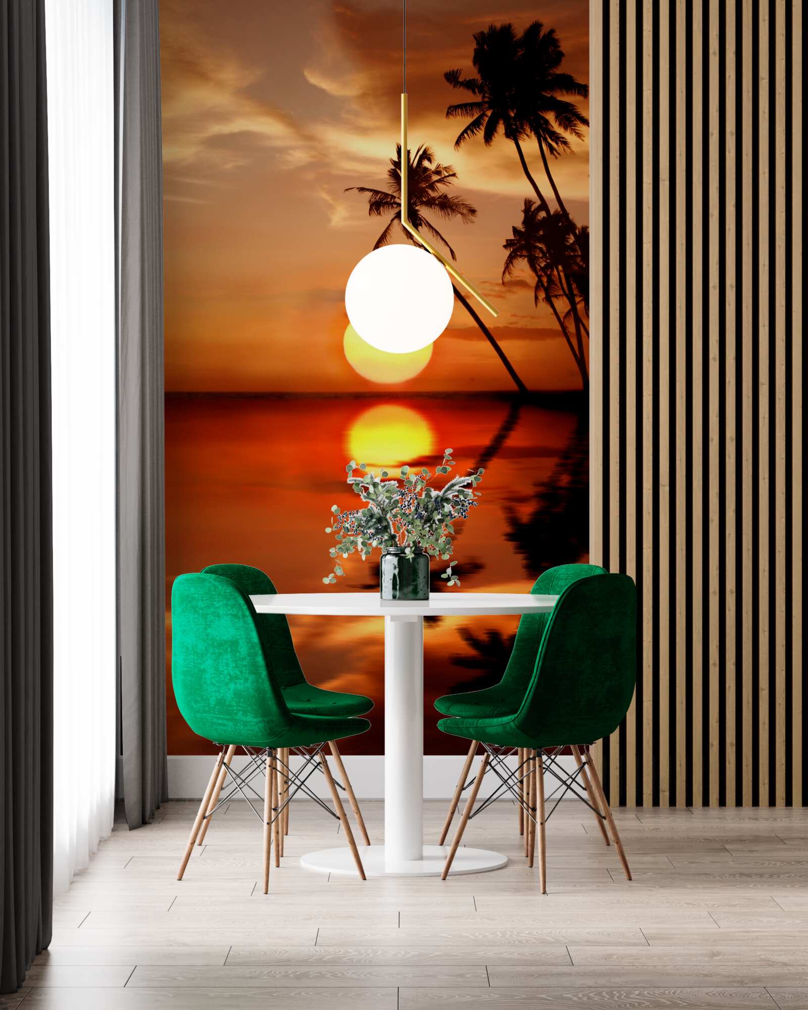 Papier peint coucher de soleil sur fond de palmiers