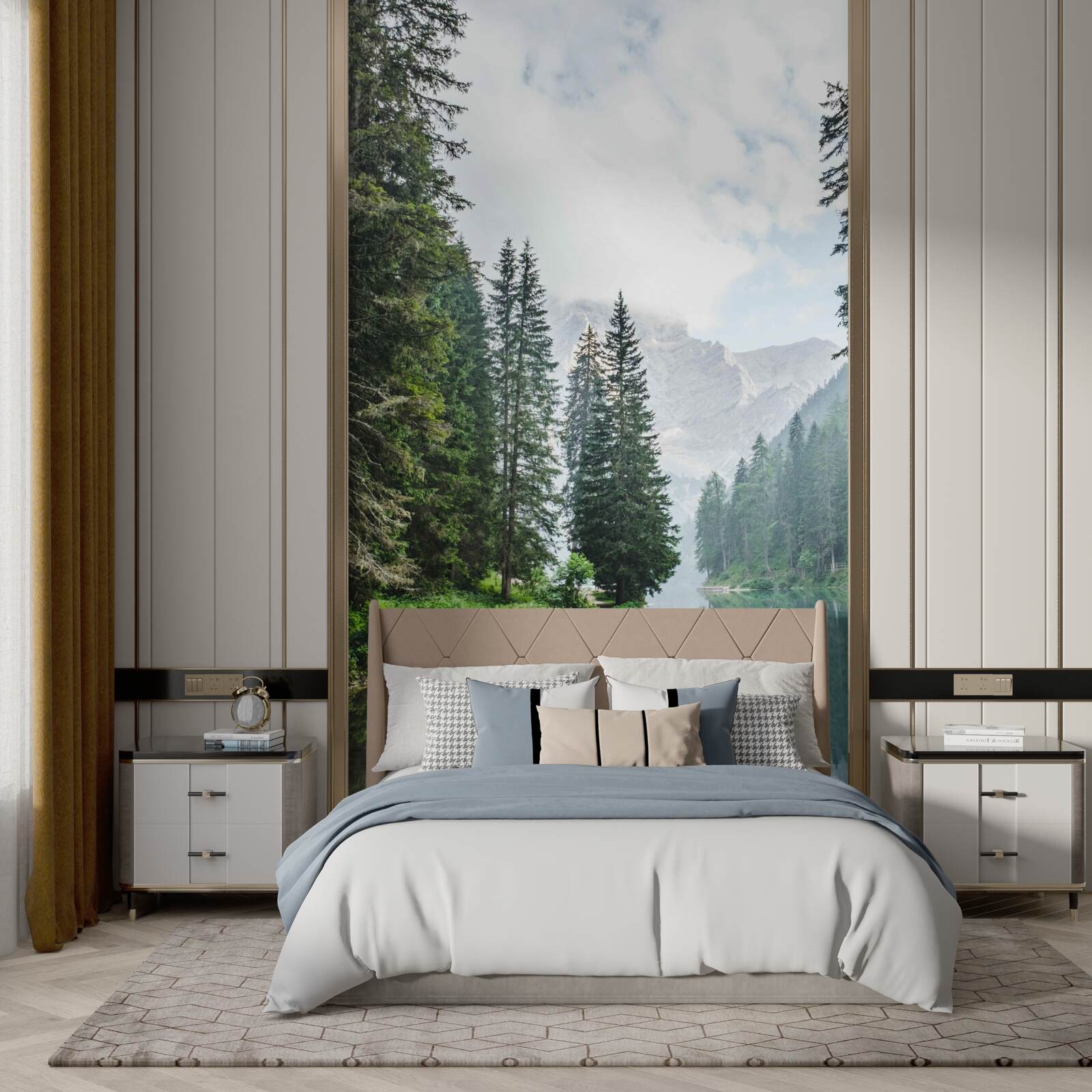 Papier peint une rivière de montagne enveloppée de brume coule silencieusement