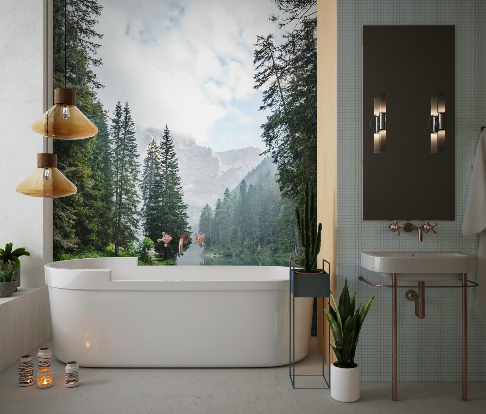 Papier peint une rivière de montagne enveloppée de brume coule silencieusement