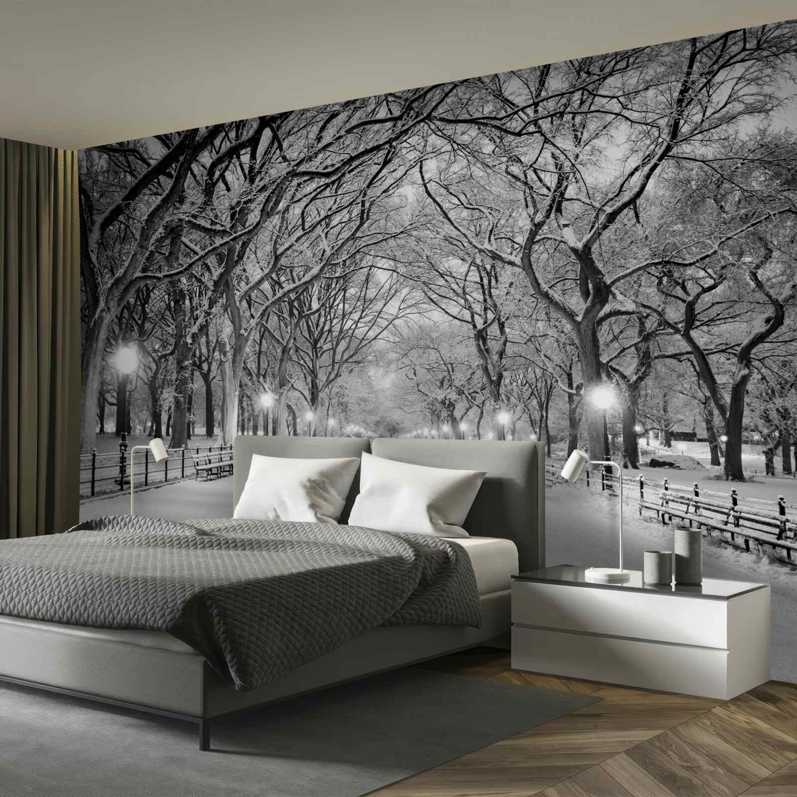 Papier peint Chemin enneigé entre les arbres