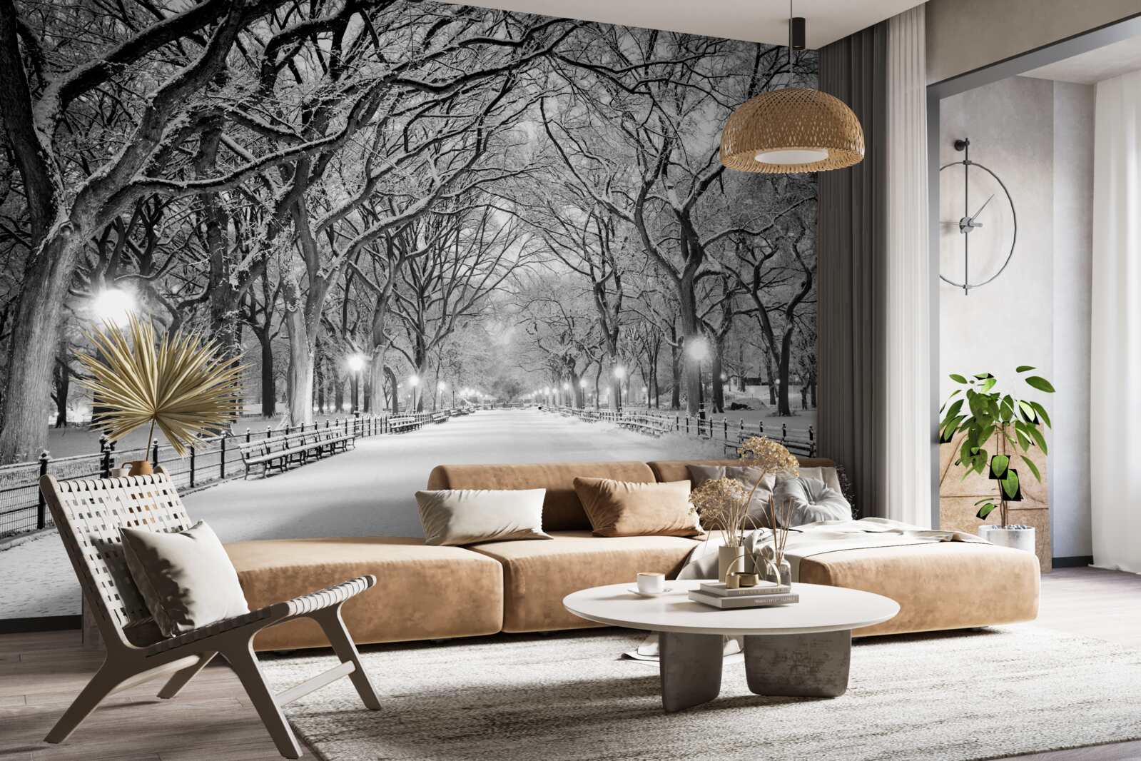 Papier peint Chemin enneigé entre les arbres