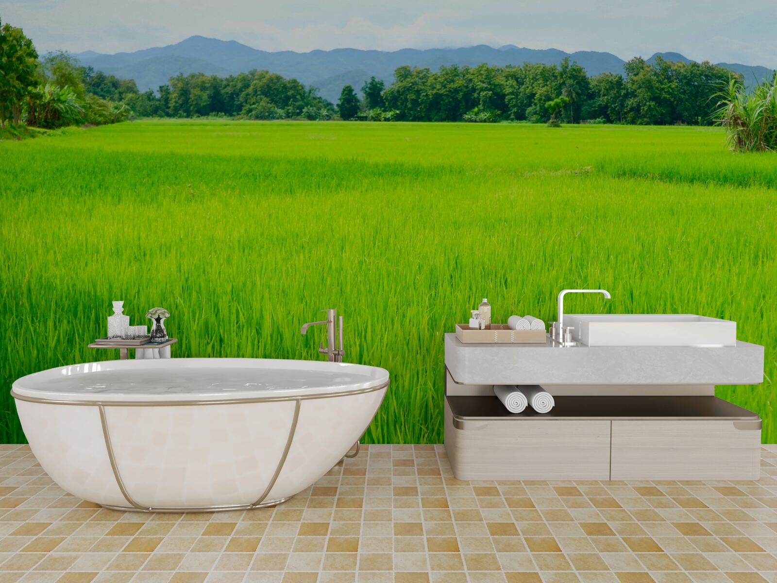 Papier peint Prairie verte dans les montagnes