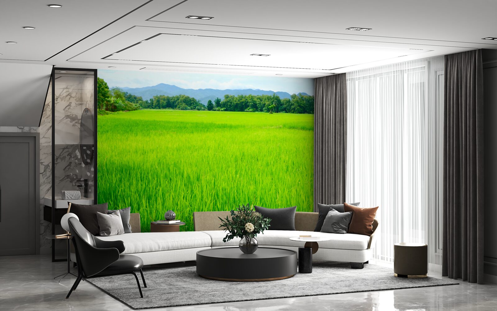 Papier peint Prairie verte dans les montagnes