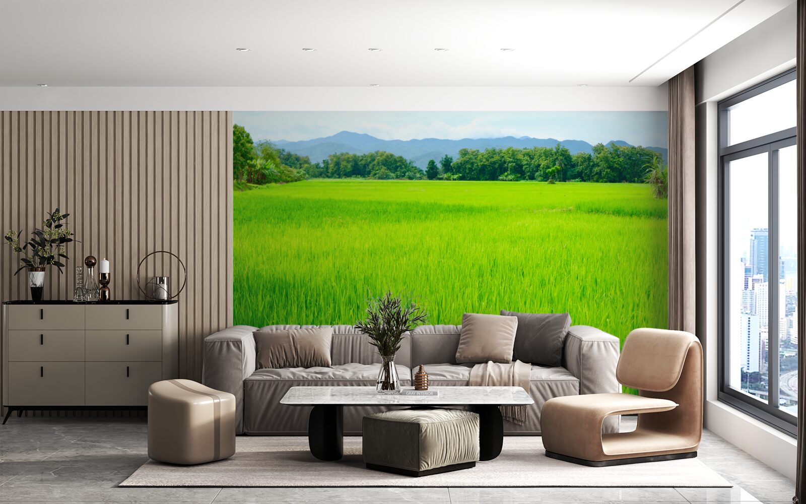 Papier peint Prairie verte dans les montagnes