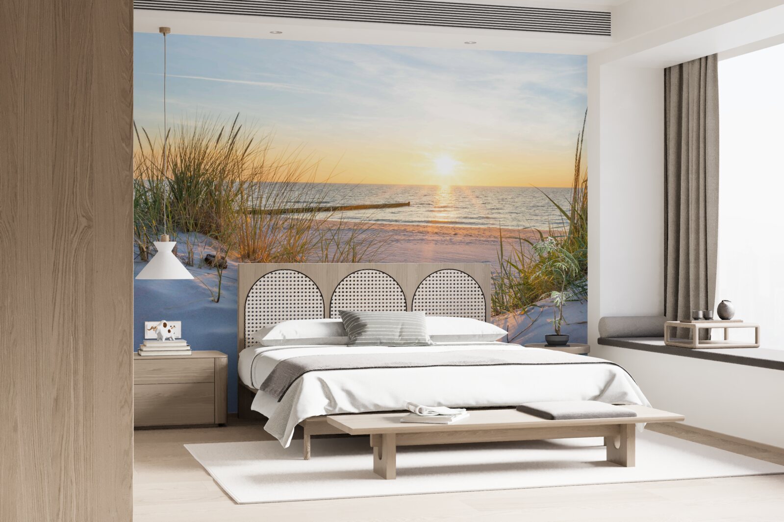 Papier peint la plage de sable est agrémentée d'herbe verte