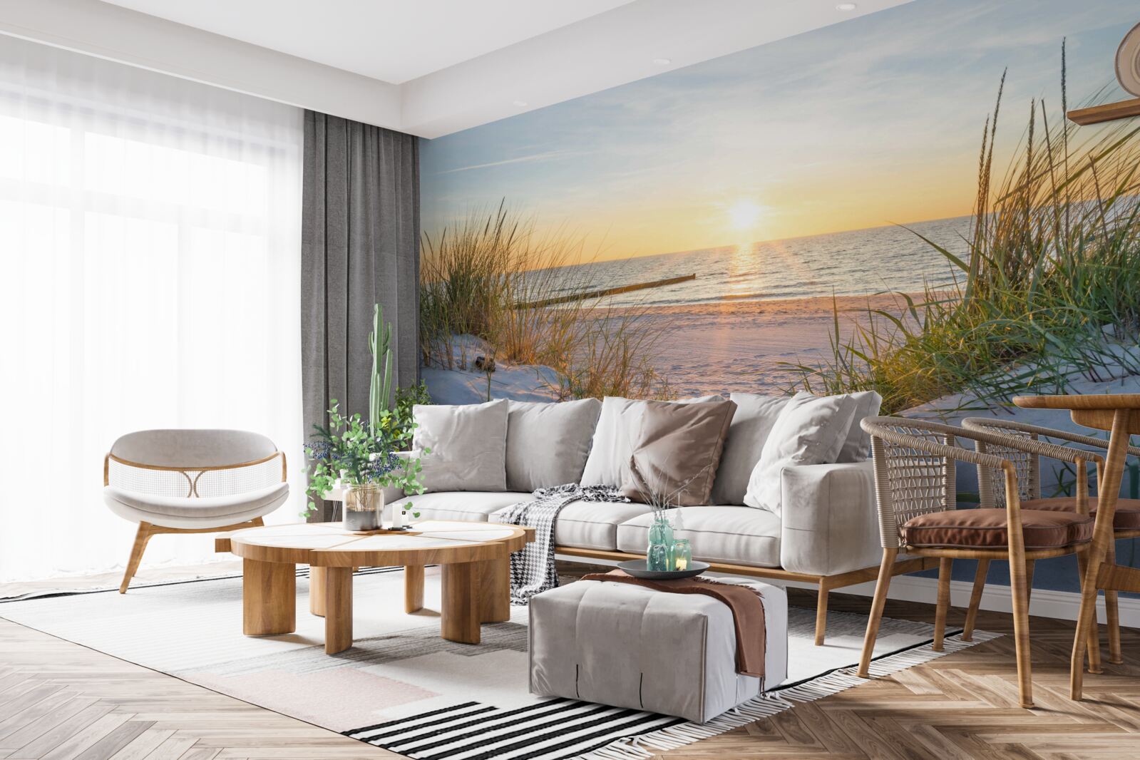 Papier peint la plage de sable est agrémentée d'herbe verte