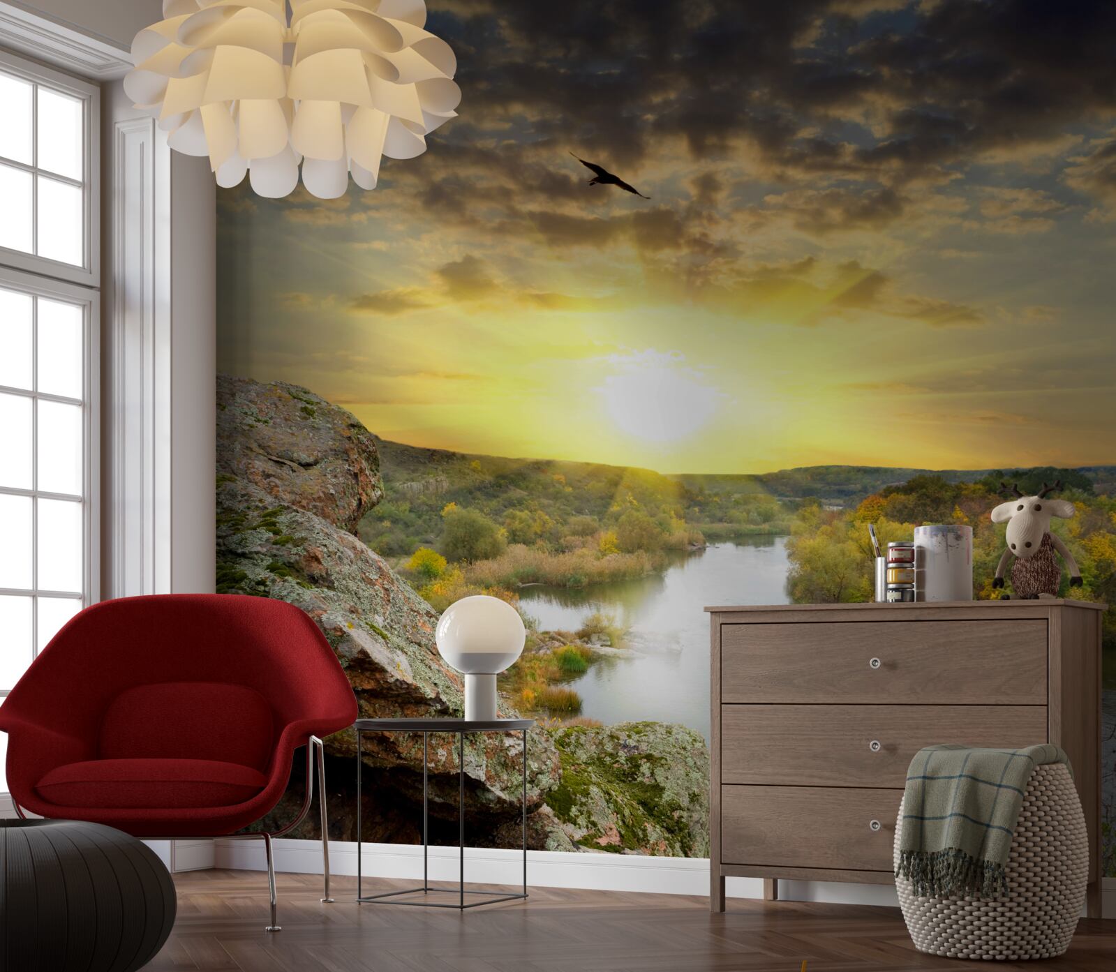 Papier peint le soleil d'automne se transforme en un coucher de soleil frais