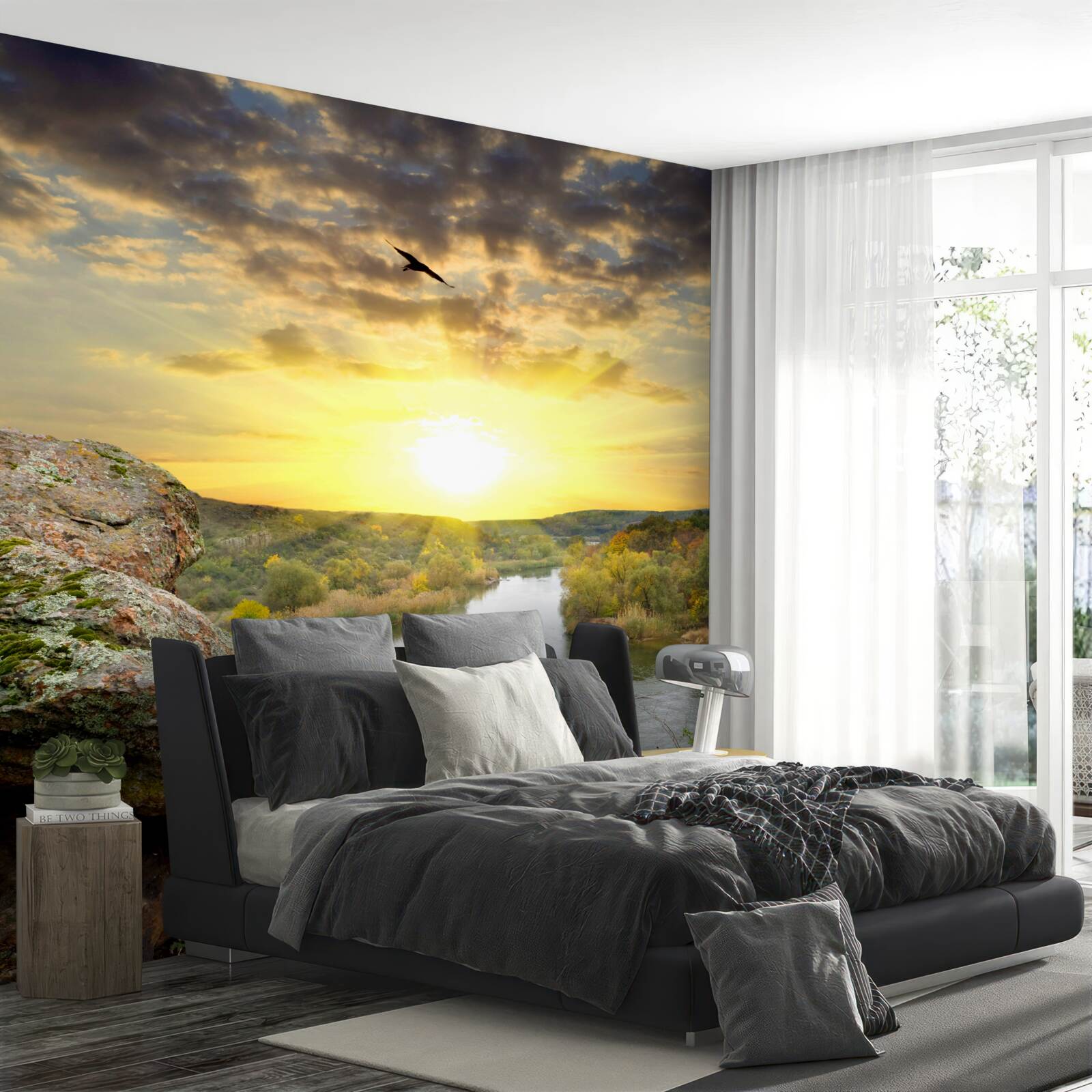 Papier peint le soleil d'automne se transforme en un coucher de soleil frais