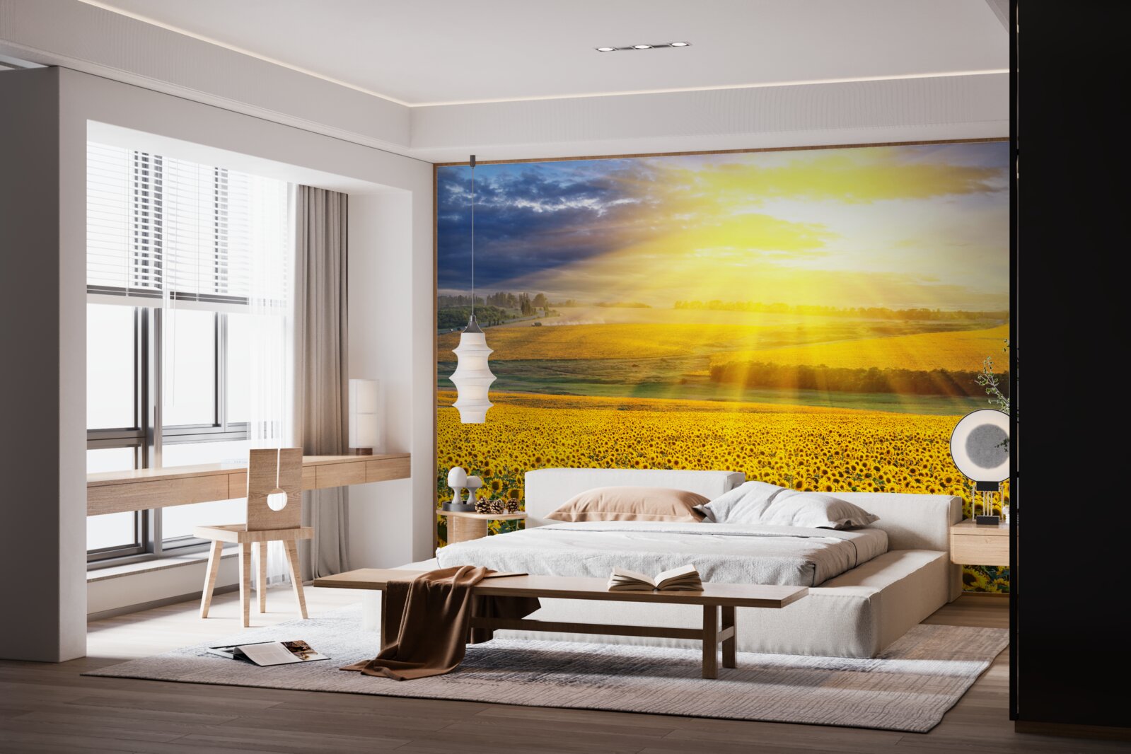 Papier peint le soleil est éclatant sur un champ de tournesols luxuriants