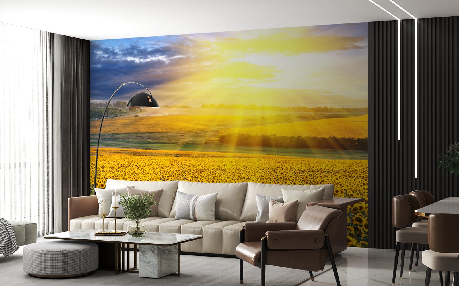 Papier peint le soleil est éclatant sur un champ de tournesols luxuriants