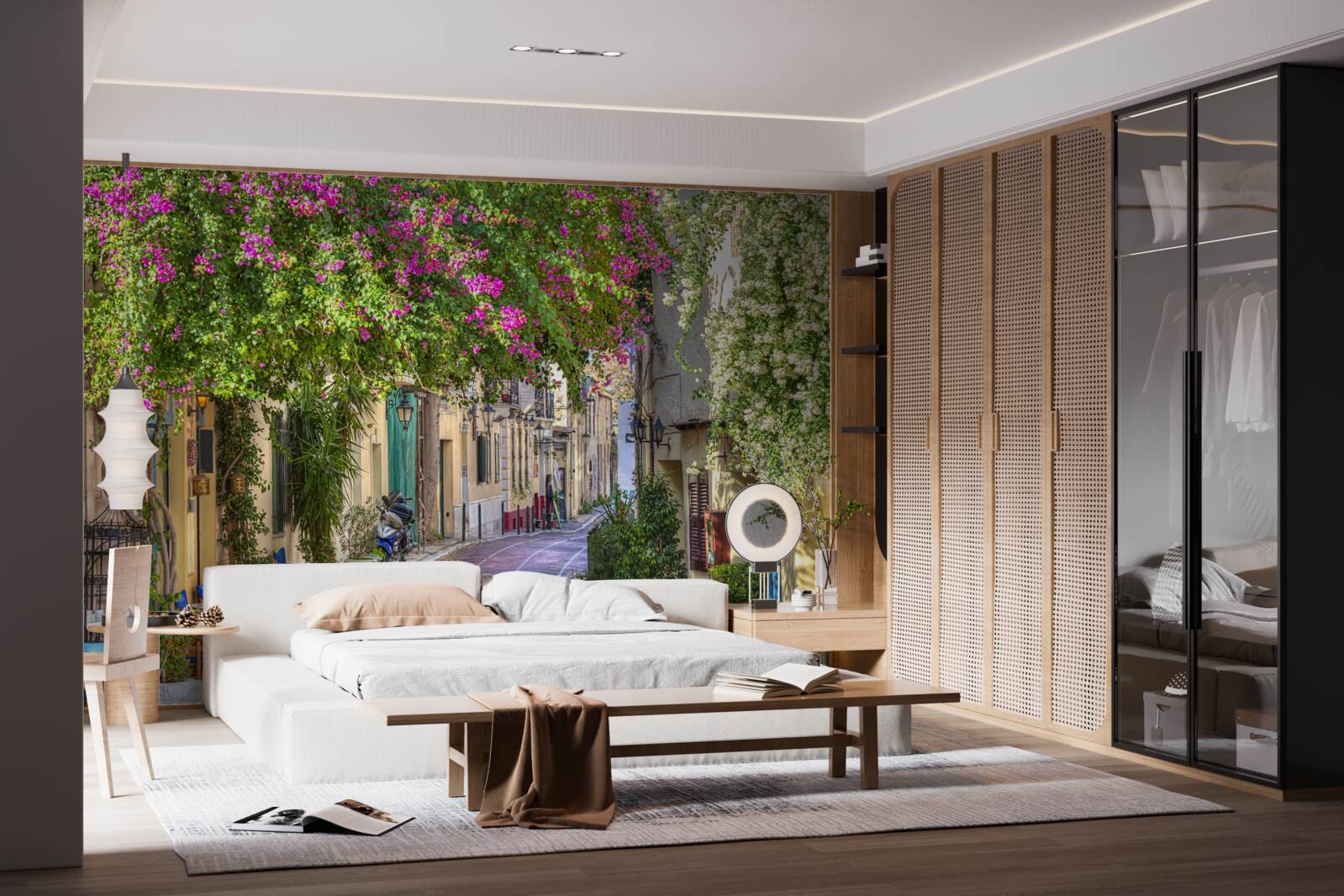 Papier peint La rue caressée par une verdure pittoresque crée habilement une atmosphère de confort