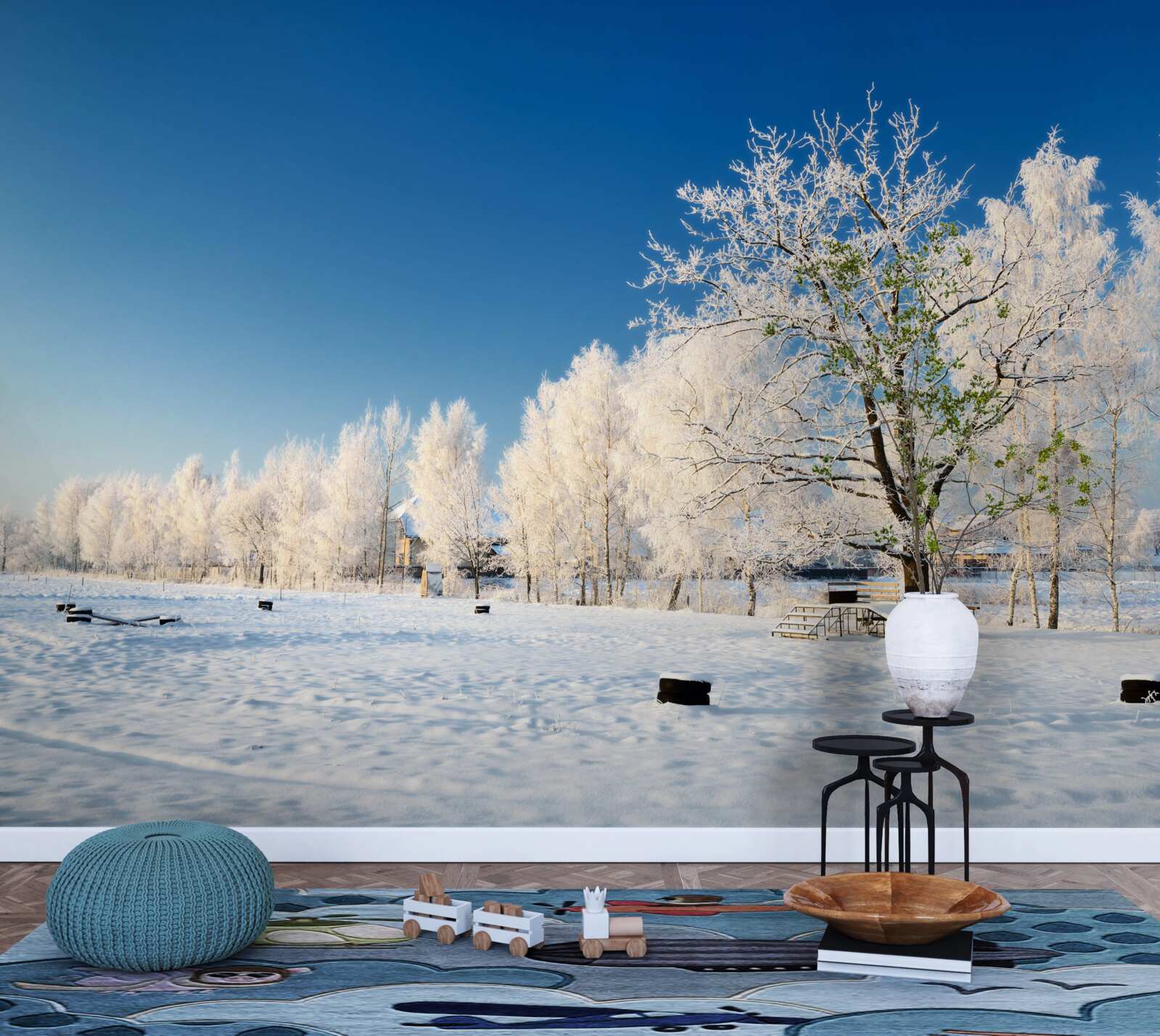 Papier peint hiver féerique sur fond de ciel azur